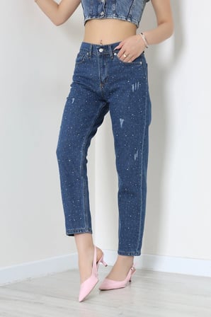 Modi Green Taşlı Mom Kot Pantolon Koyumavi - 32962.1606.