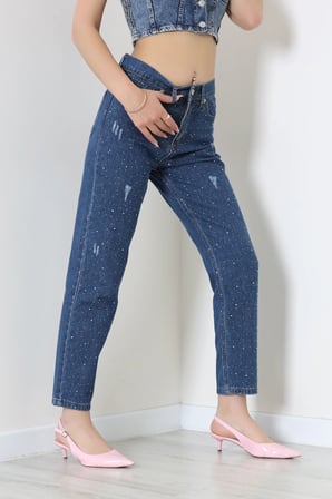 Modi Green Taşlı Mom Kot Pantolon Koyumavi - 32962.1606.