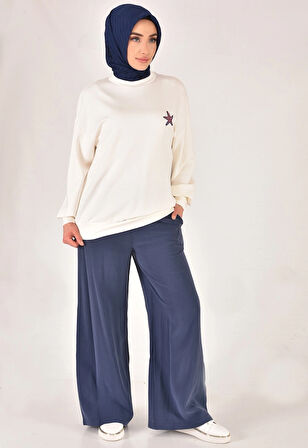 Puane Modal kumaş sırtı nakış detaylı tesettür sweatshirt