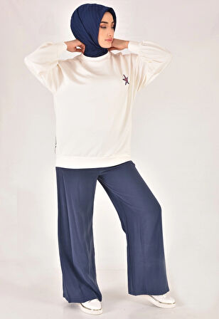 Puane Modal kumaş sırtı nakış detaylı tesettür sweatshirt