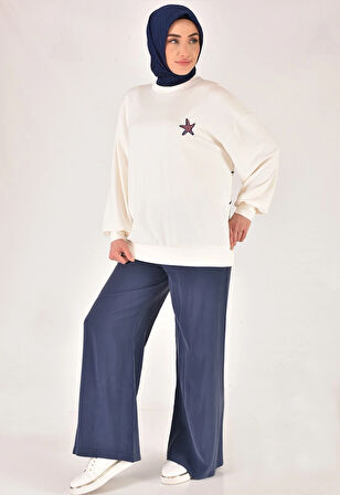 Puane Modal kumaş sırtı nakış detaylı tesettür sweatshirt