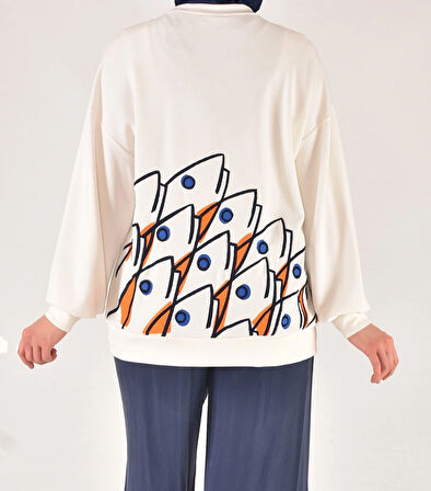 Puane Modal kumaş sırtı nakış detaylı tesettür sweatshirt