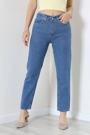 Modi Green Taşlı Mom Kot Pantolon Mavi - 32963.1606.