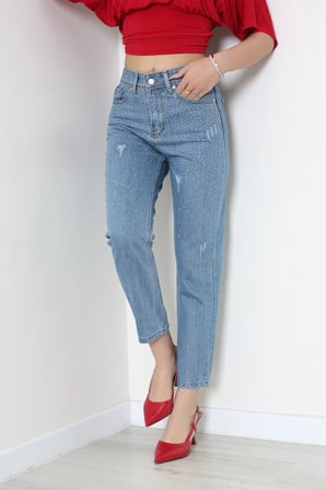 Modi Green Taşlı Mom Kot Pantolon Açıkmavi - 32963.1606.
