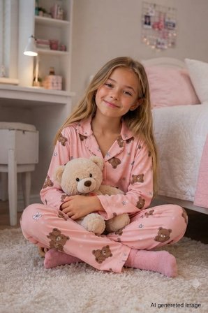 Kız Çocuk Aile Boyu Pamuklu Desenli Pijama Takım TKM1023