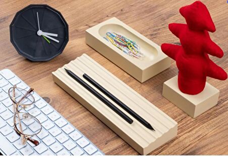 Kayigo Woody Krem Üçlü Ofis Seti - Kırmızı Çam