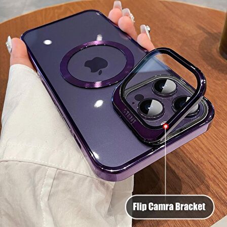 Gpack Apple iPhone 15 Pro Max Kılıf Cam Kapak Kamera Korumalı Standlı Magsafeli