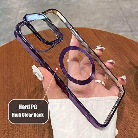 Gpack Apple iPhone 15 Pro Max Kılıf Cam Kapak Kamera Korumalı Standlı Magsafeli