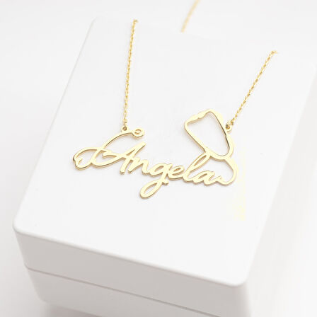 Kadın 925 Ayar Gümüş Doktor Steteskop İsim Kolye Özel Tasarım