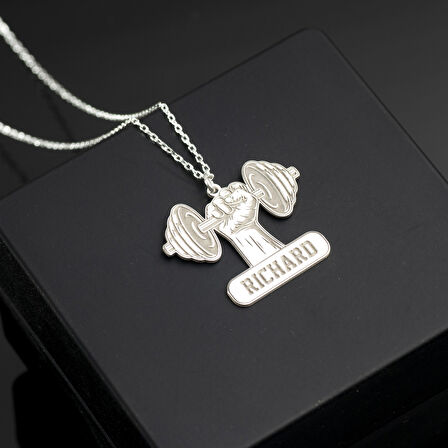 925 Ayar Gümüş Sporcu Halter İsim Kolye Özel Tasarım