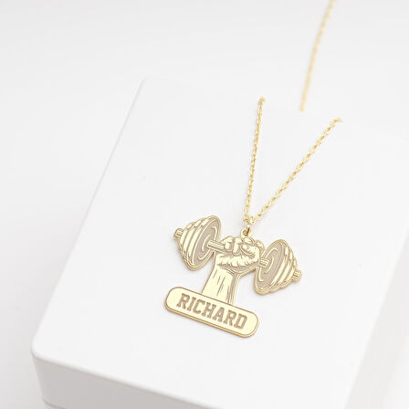 925 Ayar Gümüş Sporcu Halter İsim Kolye Özel Tasarım