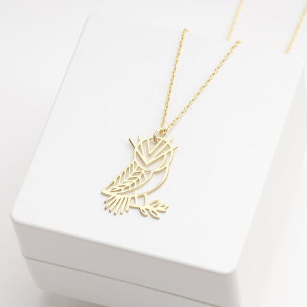 925 Ayar Gümüş Baykuş Figürlü Origami Kolye Özel Tasarım