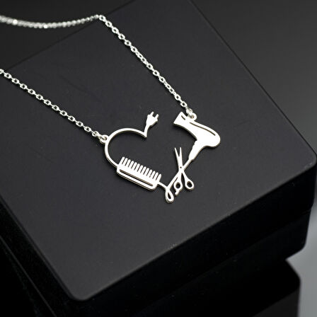 925 Ayar Gümüş Kuaför Beber Kalpli Kolye Özel Seri