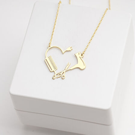 925 Ayar Gümüş Kuaför Beber Kalpli Kolye Özel Seri