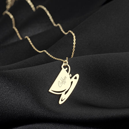 925 Ayar Gümüş Kahve Fincanı İsim Kolye Özel Tasarım