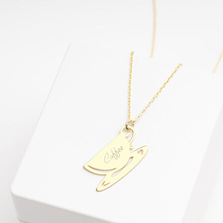 925 Ayar Gümüş Kahve Fincanı İsim Kolye Özel Tasarım