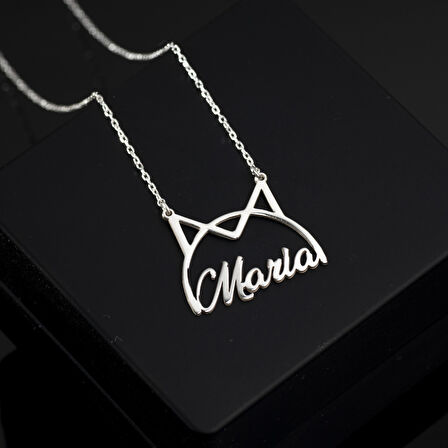 925 Ayar Gümüş Kedi Figürlü İsim Kolye Özel Tasarım