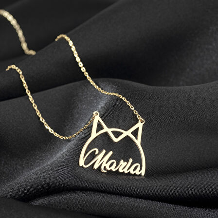 925 Ayar Gümüş Kedi Figürlü İsim Kolye Özel Tasarım