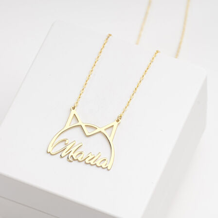 925 Ayar Gümüş Kedi Figürlü İsim Kolye Özel Tasarım