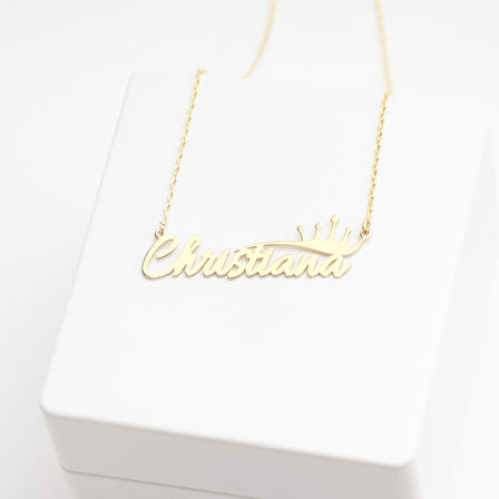 925 Ayar Gümüş Prenses Taçlı İsim Kolye Özel Tasarım