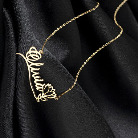 925 Ayar Gümüş Lotus Çiçeği İsim Kolye Özel Tasarım