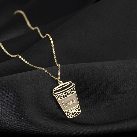 925 Ayar Gümüş Filtre Kahve Bardağı İsim Kolye Özel Tasarım