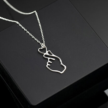 925 Ayar Gümüş Kore Parmak Kalp Seni Seviyorum Kolye Özel Tasarım