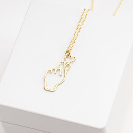 925 Ayar Gümüş Kore Parmak Kalp Seni Seviyorum Kolye Özel Tasarım