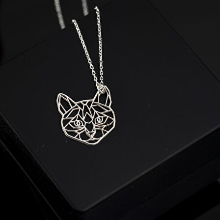 925 Ayar Gümüş Kedi Yüzü Kolye Özel Tasarım