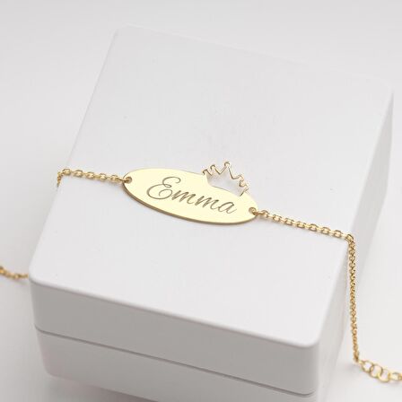 925 Ayar Gümüş Taçlı ve İsimli Bileklik Kişiye Özel Tasarım