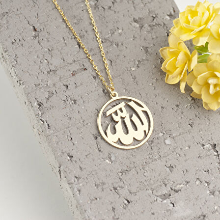 925 Ayar Gümüş Daire İçerisinde Allah Yazılı Kolye Özel Tasarım