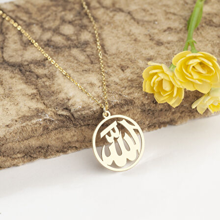 925 Ayar Gümüş Daire İçerisinde Allah Yazılı Kolye Özel Tasarım