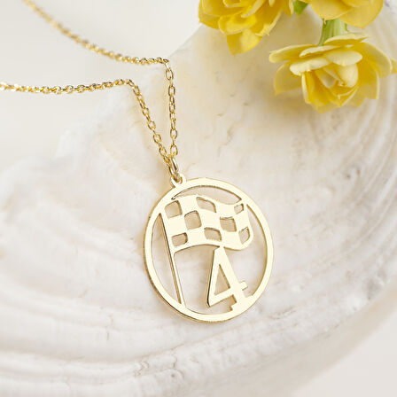 925 Ayar Gümüş  Yarış Bayrağı Kolye Özel Tasarım