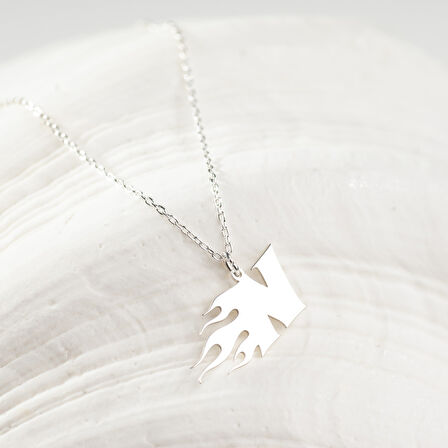 925 Ayar Gümüş   Alevli N Harfi  Kolye Özel Tasarım