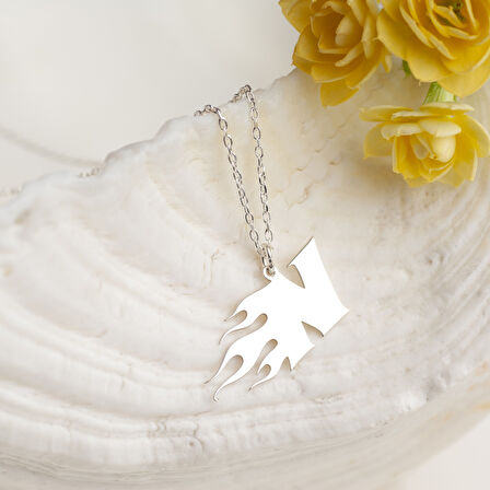 925 Ayar Gümüş   Alevli N Harfi  Kolye Özel Tasarım