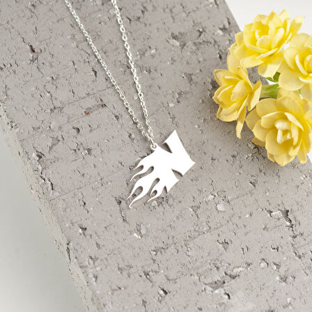 925 Ayar Gümüş   Alevli N Harfi  Kolye Özel Tasarım