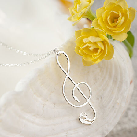 925 Ayar Gümüş  Müzikal Sol Anahtarı  Kolye Özel Tasarım