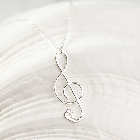 925 Ayar Gümüş  Müzikal Sol Anahtarı  Kolye Özel Tasarım