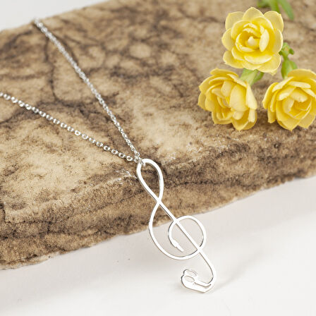 925 Ayar Gümüş  Müzikal Sol Anahtarı  Kolye Özel Tasarım