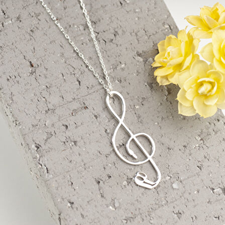 925 Ayar Gümüş  Müzikal Sol Anahtarı  Kolye Özel Tasarım