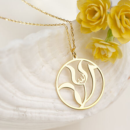 925 Ayar Gümüş Lale Motifli Allah Yazılı Kolye Özel Tasarım