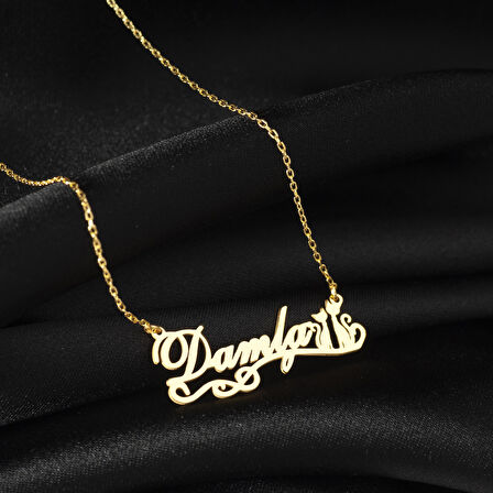 925 Ayar Gümüş Kedi ve  İsim Detaylı Kolye Özel Tasarım