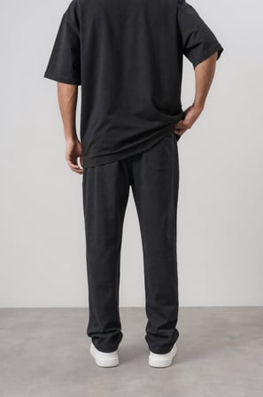 Erkek R Nakışlı Müslin Baggy Pantolon Siyah