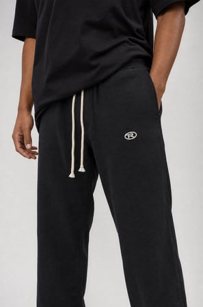 Erkek R Nakışlı Müslin Baggy Pantolon Siyah