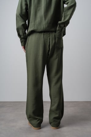 Erkek R Nakışlı Müslin Baggy Pantolon Koyu Haki