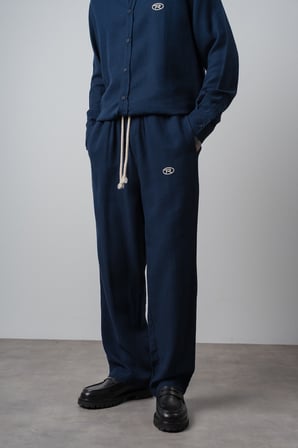 Erkek R Nakışlı Müslin Baggy Pantolon Lacivert