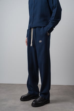 Erkek R Nakışlı Müslin Baggy Pantolon Lacivert