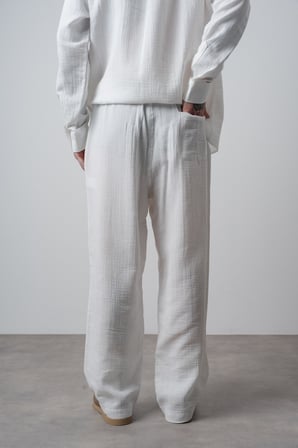 Erkek R Nakışlı Müslin Baggy Pantolon Ekru