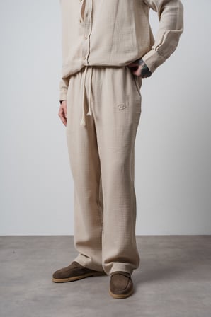 Erkek R Nakışlı Müslin Baggy Pantolon Bej