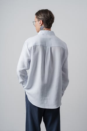 Erkek R Nakışlı Uzun Kollu Müslin Oversize Gömlek Beyaz